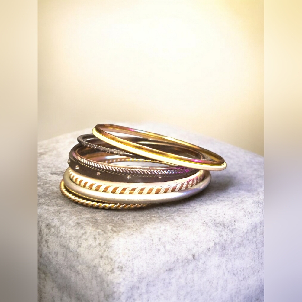 9 Pc Vintage Trendy Stackable Bangle Bracelet Set - image 1